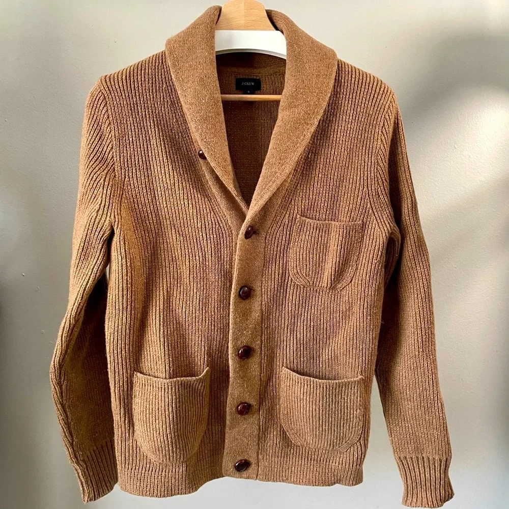 J. Crew Brown Shawl Collar Ribbed Cardigan